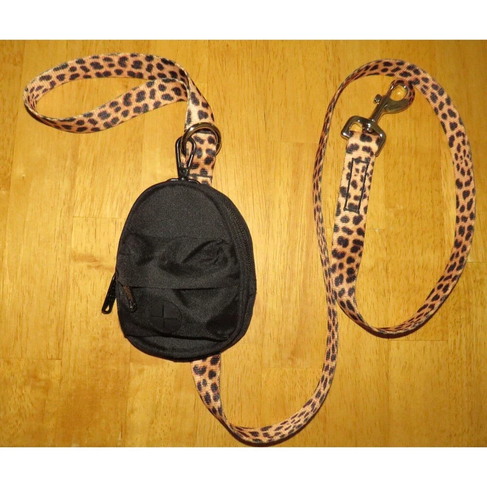 Pootsle Signature Collection Leopard Dog Leash + Mini Backpack Poo Bag Dispenser